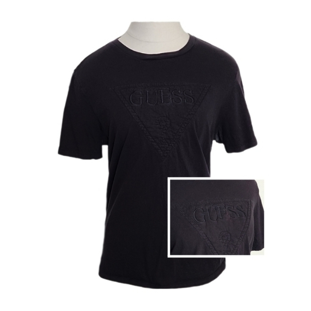 Guess T-Shirt Unisex Embossed Logo 100% Cotton Short Sleeve Vintage Black Size S - Picture 1 of 11